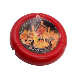 Throwing Disk with Throwbot Torch / Slizer Fire 4 Pips, Logo, and Flying Box over Volcanoes Emblem Pattern, Part# 32171pb009
