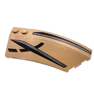 Wedge 8 x 3 x 2 Open Right with Black and Dark Silver Stripes Pattern (Stickers), Part# 41749pb020 Part LEGO® Dark Tan
