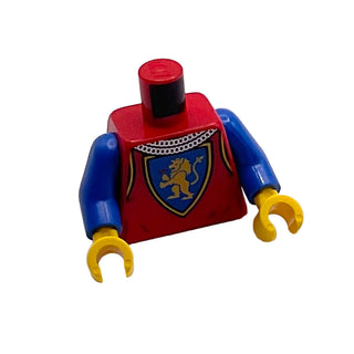 Torso Castle Surcoat, Silver Chain Mail Collar, Yellow Lion with Raised Foot on Blue Shield Emblem Pattern / Blue Arms / Yellow Hands, Part# 973pb4840c01 Part LEGO® Red