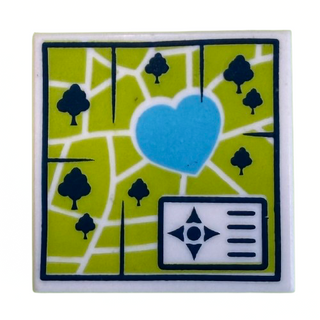 Tile 2 x 2 with Map Heartlake Park Compass and Heart Pattern Part# 3068pb1135 Part LEGO® White
