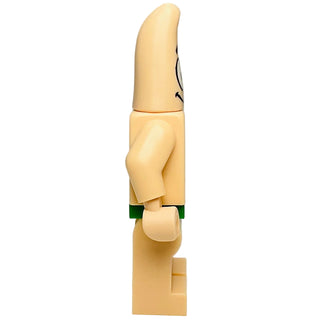 LEGO Patrick minifigure with tan head and body, black eye markings, green shorts, and tan feet.