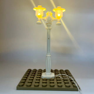 Lighting Kit, Double Lamp Post, Double Connector (White Pole, Amber Light) ACCDHLA-W/A Light up kit United Brick Co®