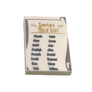 Tile 2 x 3 with Gold 'Santa's Nice List' and Black Names Pattern, Part# 26603pb183