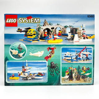 LEGO System set 6560 box showing diving expedition themed structures, boats, minifigures, sea creatures, and underwater scene