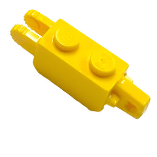 Hinge Brick 1 x 2 Locking with 1 Finger Vertical End and 2 Fingers Vertical End, Part# 30386 Part LEGO® Yellow