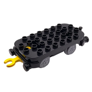 Duplo, Train Base 4 x 8 with Rounded Corners, Light Bluish Gray Train Wheels and Yellow Movable Hook, Part# 28759c01 Part LEGO® Black Very Good