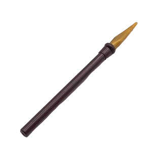 Minifigure, Weapon Pike / Spear Elaborate with Molded Flexible Rubber Pearl Gold Tip Pattern, Part# 90391pb02 Part LEGO® Dark Brown Very Good
