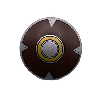 Minifigure, Shield Circular / Round Convex Face with Silver, Gold, and Dark Brown Concentric Rings Pattern, Part# 75902pb27 Part LEGO® Flat Silver Very Good