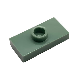 Plate, Modified 1 x 2 with 1 Stud with Groove and Bottom Stud Holder (Jumper), Part# 15573 Part LEGO® Sand Green