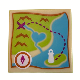 Tile 2 x 2 with Map Heartlake City Bay Pattern Part# 3068pb0902 Part LEGO® Tan