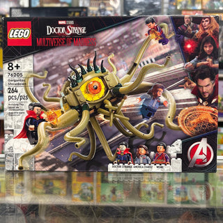LEGO Marvel Doctor Strange set 76205 featuring tan and black tentacled creature with yellow eye, three minifigures, and magic