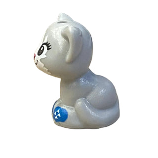 Cat, Mini Doll Style, Sitting with Black Eyes, White Fur and Blue Holiday Socks/Mittens Pattern, 69902pb09 - LEGO® Animal