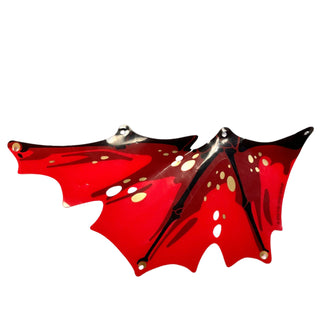 Plastic Left Right Dragon with Black Spines, Dark Red Splotches, and Gold Ovals on Red Background Pattern, Part# 38765b Part LEGO® Very Good