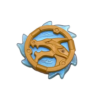 Ring 3 x 3 with Dragon Head with Molded Satin Trans-Light Blue Flames Pattern (Ninjago Storm Amulet), Part# 69567pb02 Part LEGO® Pearl Gold