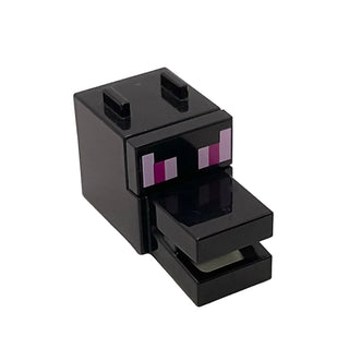 Black cubic dragon head with purple and pink printed eyes and open mouth detail.