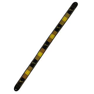 Cloth - Guitar Strap with 2 Holes, 'Fender' Logos, and Dark Tan and Yellow Plates Pattern, Part# 80334
