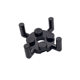 Plate, Round 2x2 with Pin Hole and 4 Bar Arms Up, Part# 98284 Part LEGO® Black