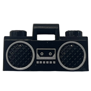 Minifigure, Utensil Radio Boom Box with Bar Handle with Silver Cassette Player, Buttons and Rimmed Speakers Pattern, Part# 93221pb02 Part LEGO®
