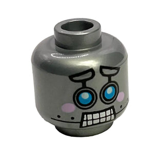 Robot LEGO® Minifigure Head, Part# 3626pb1936 Part LEGO® Flat Silver