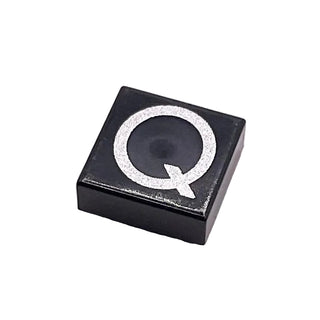 Tile 1 x 1 with Silver Capital Letter Q Pattern (Larger Font and Parallelogram Line), Part# 3070pb025b Part LEGO® Black