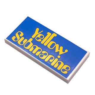 Tile 2 x 4 with 'Yellow Submarine' on Blue Background Pattern, Part# 87079pb0353 Part LEGO® White Very Good