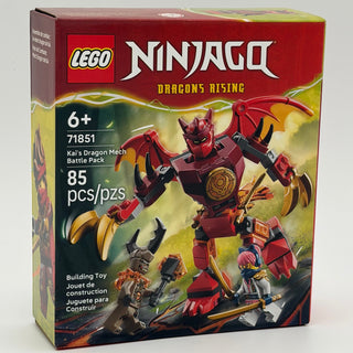 LEGO Ninjago set 71851 box featuring red dragon mech with gold accents and minifigures.