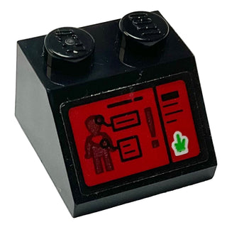 Slope 45 2 x 2 with Digital Screen with Superman, Lines, Boxes, Exclamation Mark and Kryptonite Pattern (Sticker), Part# 3039pb104 Part LEGO® Black