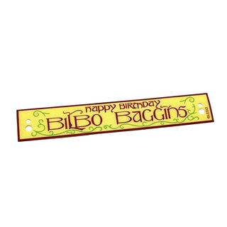 Cloth Banner Flag Rectangle with Dark Red Stylized 'HAPPY BIRTHDAY BILBO BAGGINS' and Bright Green Filigree Pattern, Part# 112538 Part LEGO® Bright Light Yellow Very Good