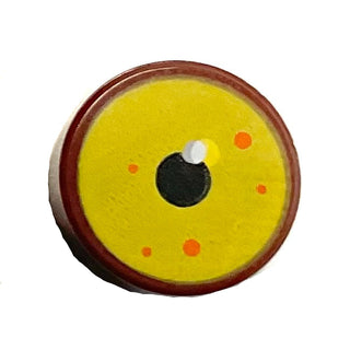 Tile, Round 1 x 1 with Eye with Bright Light Yellow Iris, Black Pupil and Orange Dots Pattern, Part# 98138pb110 Part LEGO® Reddish Brown