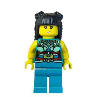 Lunar New Year Parade Participant - Ornate Dark Turquoise Costume, Black Long Hair, hol316 - LEGO® Holiday Minifigure