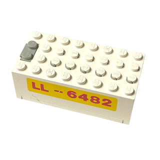 Electric 9V Battery Box Small with Red 'LL-6482' on Yellow Background Pattern, Part# 4760c01pb03 Part LEGO® Very Good