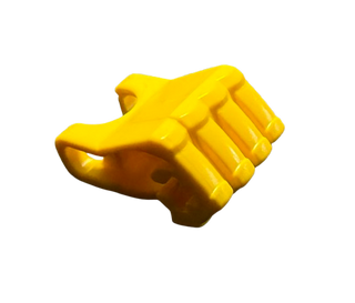 Yellow Hero Factory fist piece with four fingers and axle hole attachment point.
