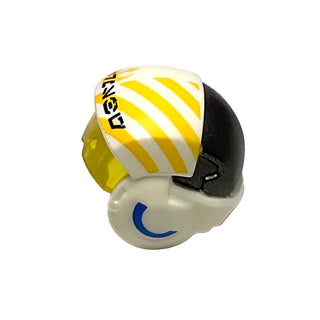 Minifigure, Headgear Helmet SW Rebel Pilot Raised Front with Trans-Yellow Visor with Yellow Diagonal Stripes, PDG Back and Alien Letters Pattern, Part# 33648c01pb01 Part LEGO®