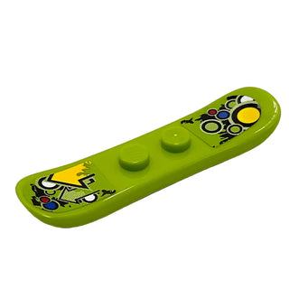 Snowboard Small with Arrows, Circles, and Multi-Colored Decoration Pattern (Stickers), LEGO® Minifigure Utensil, Part# 18746pb006