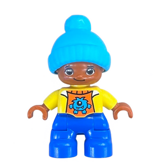 Duplo Figure Lego Ville, Child Boy, Medium Azure Bobble Cap, 47205pb047 Minifigure LEGO®