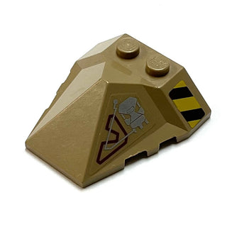 Wedge 4x4x1 1/3 Pyramid Center with Stripes and Exo-Force Circuitry Right Pattern (Sticker), Part# 47757pb08R Part LEGO® Very Good/Dark Tan  