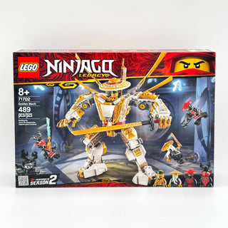 LEGO Ninjago Legacy Golden Mech set box 71702 with gold and white robot figure and minifigures.