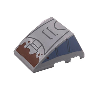 Wedge 4 x 3 Triple Curved No Studs with Sand Blue Side Panels, Dark Bluish Gray Mechanical Contour Lines, and Reddish Brown Mud Pattern, Part# 64225pb062 Part LEGO® Light Bluish Gray