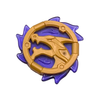 Ring 3 x 3 with Dragon Head with Molded Trans-Purple Flames Pattern (Ninjago Storm Amulet), Part# 69567pb01 Part LEGO® Pearl Gold
