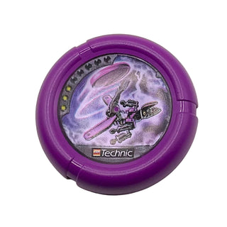 Throwing Disk with Throwbot Electro / Slizer Energy 3 Pips, Logo, and Robot Throwing Disk Pattern, Part# 32171pb050 Part LEGO® Purple