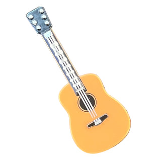 Minifigure, Utensil Musical Instrument, Guitar Acoustic with Black Neck and Silver Strings and Tuning Knobs Pattern, Part# 25975pb01 Part LEGO® Medium Nougat