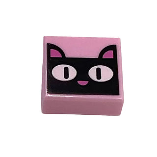 Tile 1 x 1 with Black Cat Head / Face, White Eyes, and Dark Pink Ears and Nose Pattern, Part# 3070pb141
