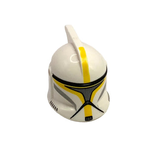 Minifigure, Headgear Helmet SW Clone Trooper with Holes, Yellow Markings, and Silver Visor Pattern (Commander), Part# 61189pb14 Part LEGO® White Very Good