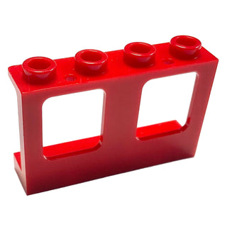 Window 1 x 4 x 2 Plane, Single Top Hole and Single Bottom Hole for Glass, Part# 61345 Part LEGO® Red