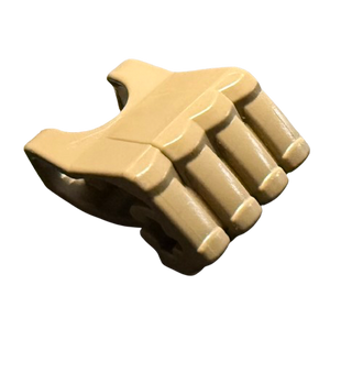 Tan Hero Factory fist piece with four fingers and axle hole connection port.