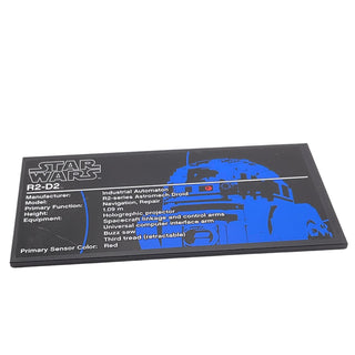 Tile 8x16 with Bottom Tubes, Textured Surface with Star Wars R2-D2 Pattern (Sticker), Part# 90498pb09 Part LEGO® Black Very Good