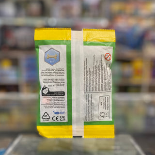 LEGO Minecraft paper bag packaging with yellow and green design, showing product information and certification logos on front