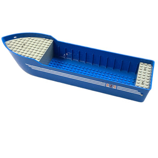 Boat, Hull Unitary 38 x 10 x 5 2/3 Floating with Raised Light Gray Decks, Part# 2366c01 Part LEGO® Blue with Stickers Very Good 