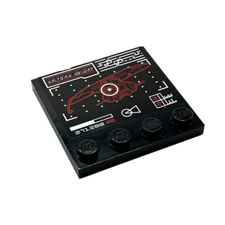 Tile, Modified 4 x 4 with Studs on Edge with White Target on Red Droid Gunship Display Pattern (Sticker), Part# 6179pb075 Part LEGO® Black Very Good