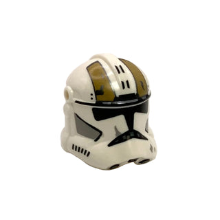 Minifigure, Headgear Helmet SW Clone Trooper (Phase 2) with Holes with Black Visor and Dark Tan Gunner Markings Pattern, Part# 2019pb03 Part LEGO® White Very Good